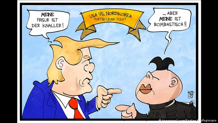 Karikatur - Donald Trump und Kim Jong-un zu USA/Nordkorea (tooonpool.com/Kostas Koufogiorgos)