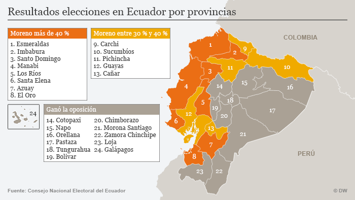 Infografik Karte Wahlergebnis Ecuador SPA
