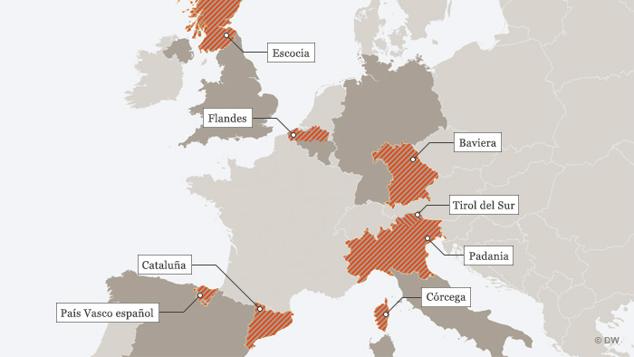 Karte Separatistische Regionen in Europa SPA