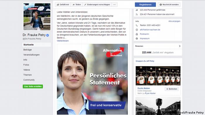 Deutschland Bundestagswahl Frauke Petry Facebook Erklärung Screenshot (facebook/Frauke Petry)