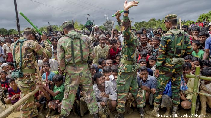 Bangladesh soldiers near a refugee camp