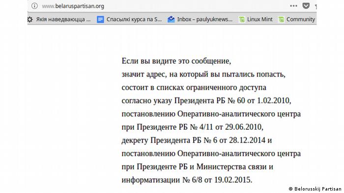 Weißrussland Screenshot der gesperreten Internetseite Belorusskij Partisan. (Belorusskij Partisan)