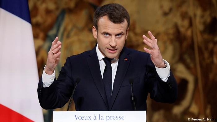 Paris Rede Macron an Pressevertreter (Reuters/L. Marin)