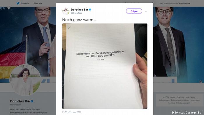 Deutschland Sondierungsgespräche Papier (Twitter/Dorotee Bär)