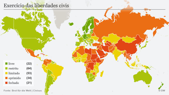 Karte Schrumpfender Spielraum für Zivilgesellschaft POR