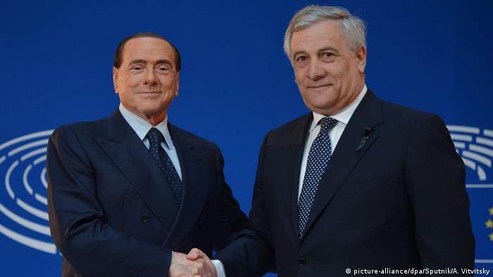 Frankreich ehem. Ministerpräsident von Italien Silvio Berlusconi und Präsident des EU-Parlaments Antonio Tajani (picture-alliance/dpa/Sputnik/A. Vitvitsky)