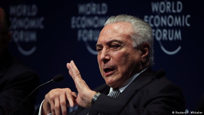 Brasilien Rede Michel Temer auf dem Weltwirtschaftsforum in Sao Paulo (Reuters/P. Whitaker)