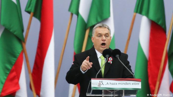 Ungarn - Premierminister Viktor Orban spricht während der ungarischen Nationalfeiertage (Reuters/M. Djurica)