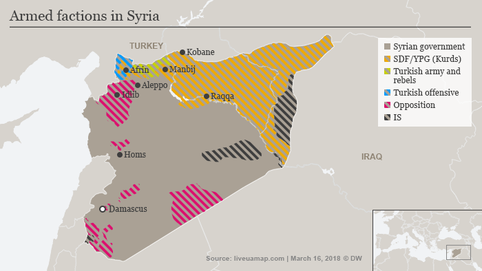 Karte Syrien kontollierte Gebiete 16. März 2018 ENG