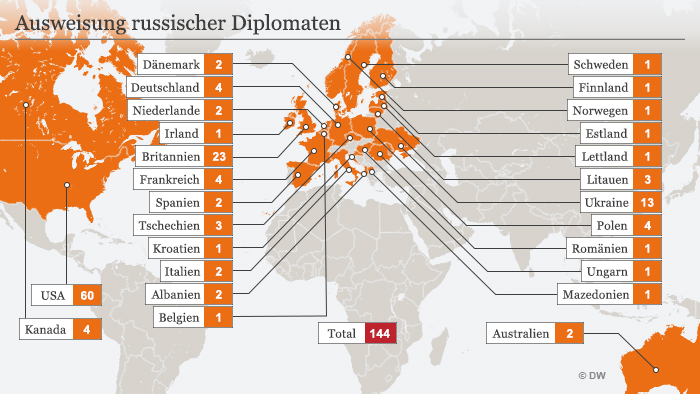 Infografik Karte Ausweisung russischer Diplomaten DEU