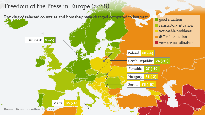 (Sperrfrist: 25.04.18/06:00) Infografik Karte Pressefreiheit Europa 2018 ENG