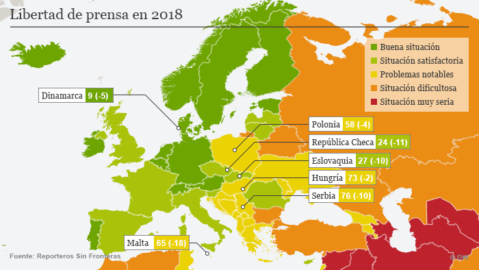 Infografik Karte Pressefreiheit Europa 2018 SPA