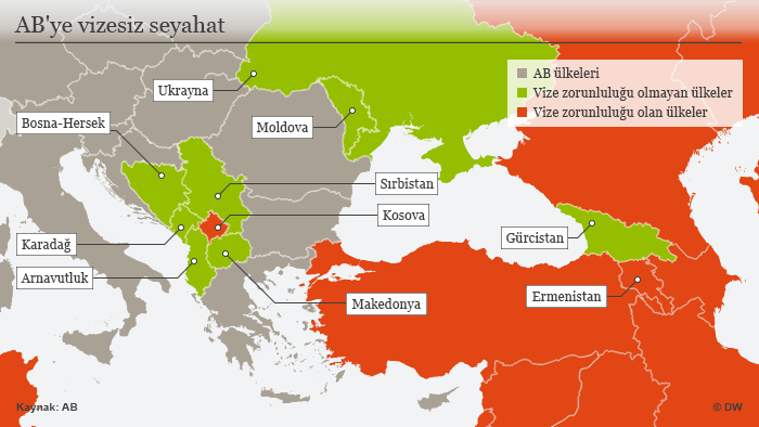 Infografik Karte Visumfreies Reisen in die EU TUR
