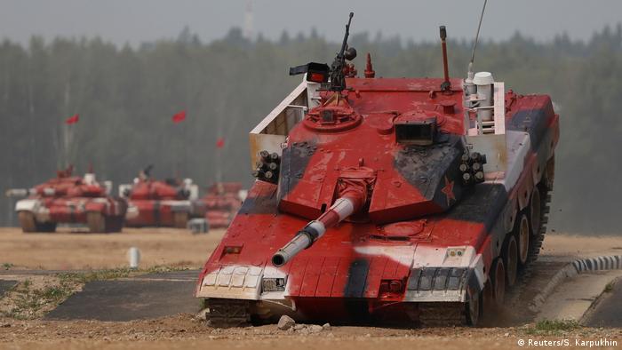 A tank operated by a crew from China during the tank biathlon. (Reuters/S. Karpukhin)
