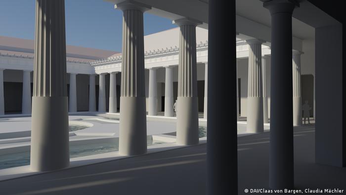 Digital image of a reconstructed Greek house and a courtyard (DAI / Claas von Bargen, Claudia Mächler)