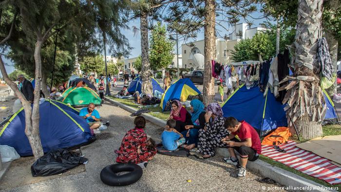 Kos Küste Strandpromenade Flüchtlinge Zelte
