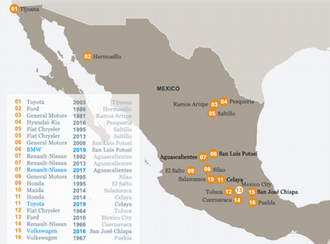 Karte Infografik Autohersteller in Mexiko englisch