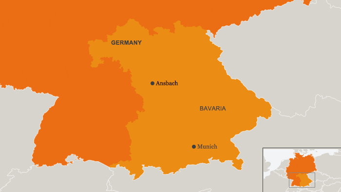Karte Ansbach in Bayern englisch
