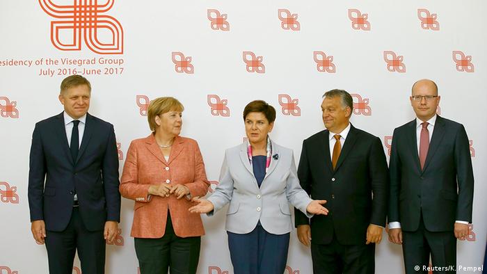 Angela Merkel with four Visegrad leaders in Warsaw