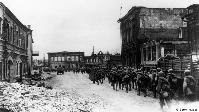 Red Army reinforcements arrive in Stalingrad during World War II to recapture the city from the German 6th Army.