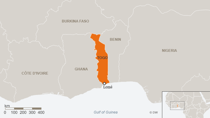 A map showing Togo in relation to its neighbors 