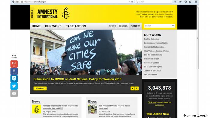 Screenshot of Amnesty International India website (amnesty.org.in)