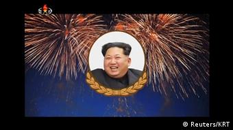 Portrait of Kim Jong Un surrounded by fireworks (Reuters/KRT)