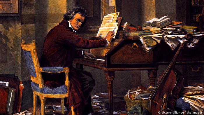 Pintura mostra Ludwig van Beethoven ao piano