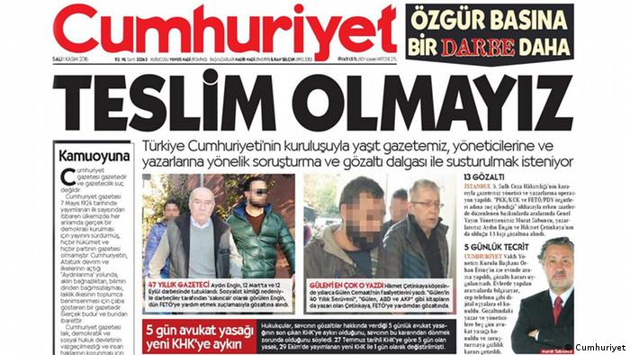 Türkei Titelseite Cumhuriyet Ausgabe 01.11.2016 (Cumhuriyet)