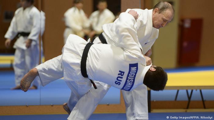   Russian President Vladimir Putin participates in a training session of judo 