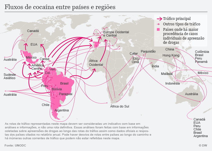 Infografik Karte Drogenhandel weltweit portugiesisch