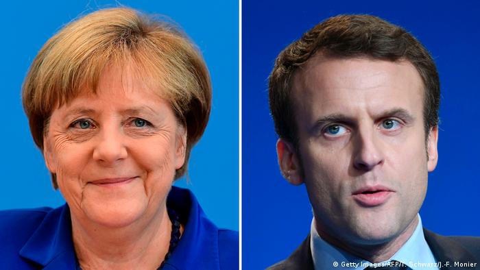 Deutschland Frankreich Merkel und Macron Kombobild (Getty Images/AFP/T. Schwarz/J.-F. Monier)