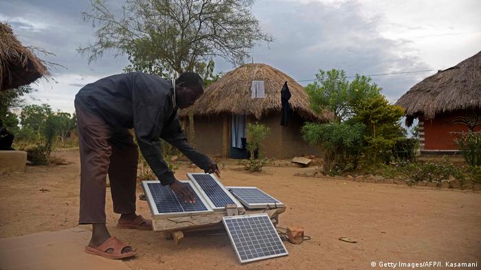 Solar panels in a Ugandan village