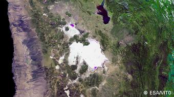 Imagen satélite del salar de Uyuni, en Bolivia. (ESA/VITO)
