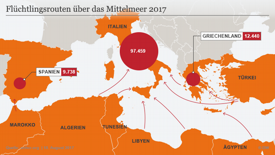 Infografik FlA?chtlingsrouten Mittelmeer 2017 DEU