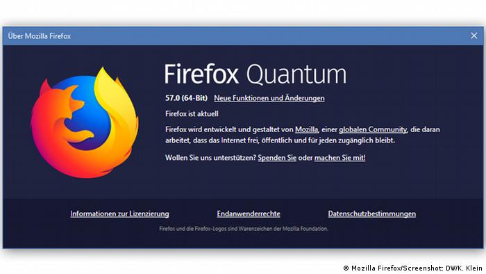 Firefox 57 Quantum | Splashscreen (Mozilla Firefox/Screenshot: DW/K. Klein)