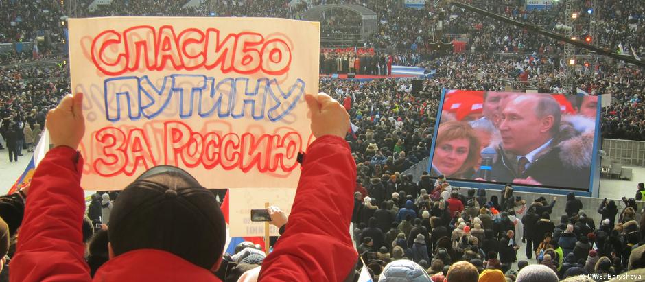 Evento recente de campanha eleitoral no estádio de futebol Luzhniki, em Moscou