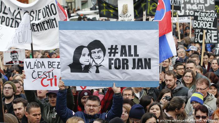 A protest in Slovakia with a banner #ALLFORJAN