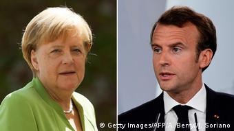 Boldkombo Angela Merkel und Emmanuel Macron (Getty Images/AFP/A. Berry//J. Soriano)