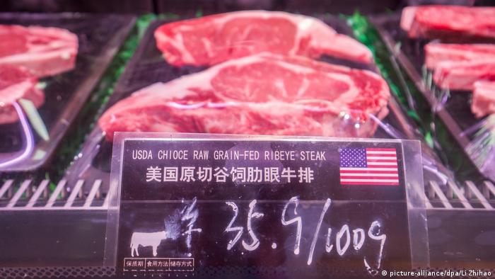 Carne dos EUA vendida em mercado chinês