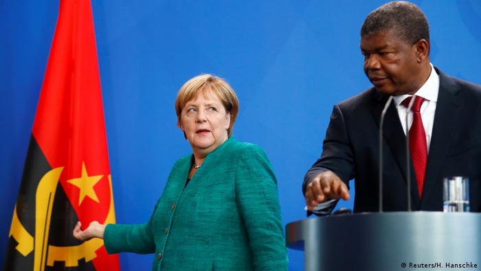 German Chancellor Angela Merkel gestures after a news conference with Angolan President Joao Lourenco (Reuters/H. Hanschke)
