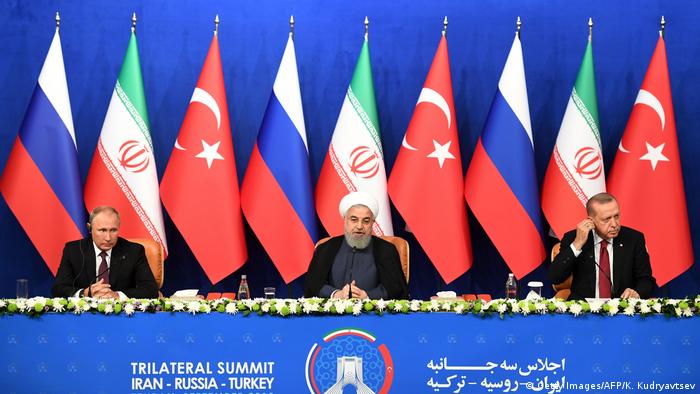 Iran Teheran - Hassan Rouhani, Recep Tayyip Erogan und Vladimir Putin bei Pressekonferenz (Getty Images/AFP/K. Kudryavtsev)