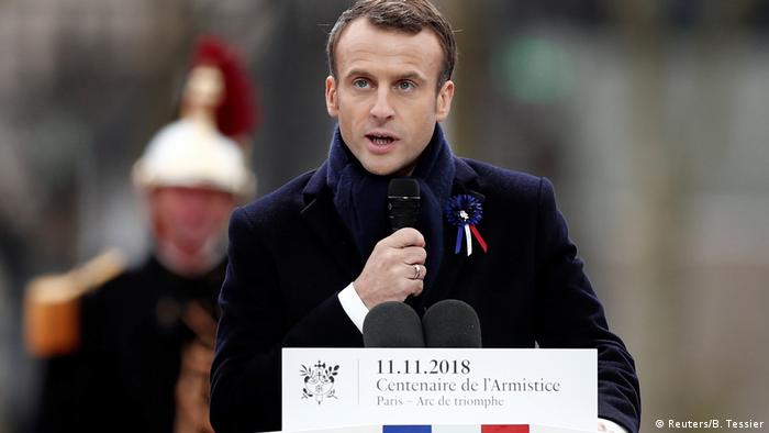 Presidente da França, Emmanuel Macron, durante discurso no Arco do Triunfo