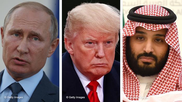 De izqda. a dcha.: Vladimir Putin, Donald Trump y Mohamed bin Salmán.