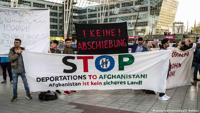 Protesters demonstrating against deportation flights to Afghanistan