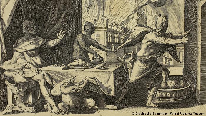 1589 copperplate engraving Zeus Turning Lycaon into a Wolf by Hendrick Goltzius (Graphische Sammlung, Wallraf-Richartz-Museum)