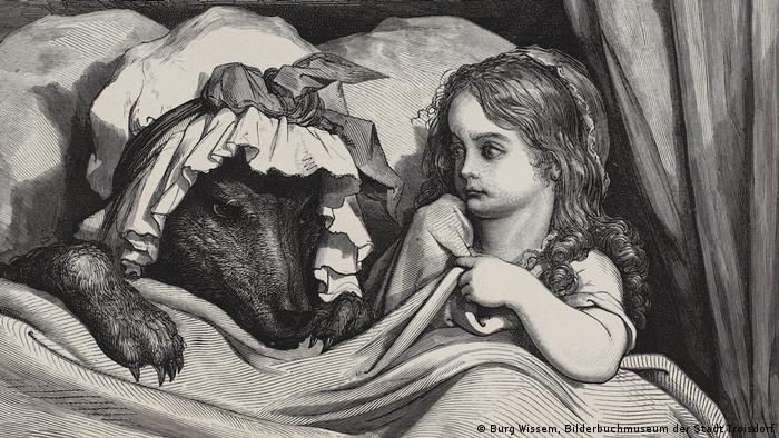 Little Red Riding Hood illustration by Adolphe François Pannemaker from 1862 (Burg Wissem, Bilderbuchmuseum der Stadt Troisdorf)