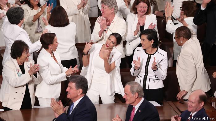 US Congresswomen dress in white for the State of the Union address by Donald Trump on Feb. 5, 2019