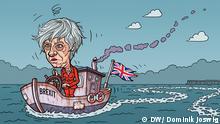 Karikatur Brexit - Theresa May auf Schlingerkurs