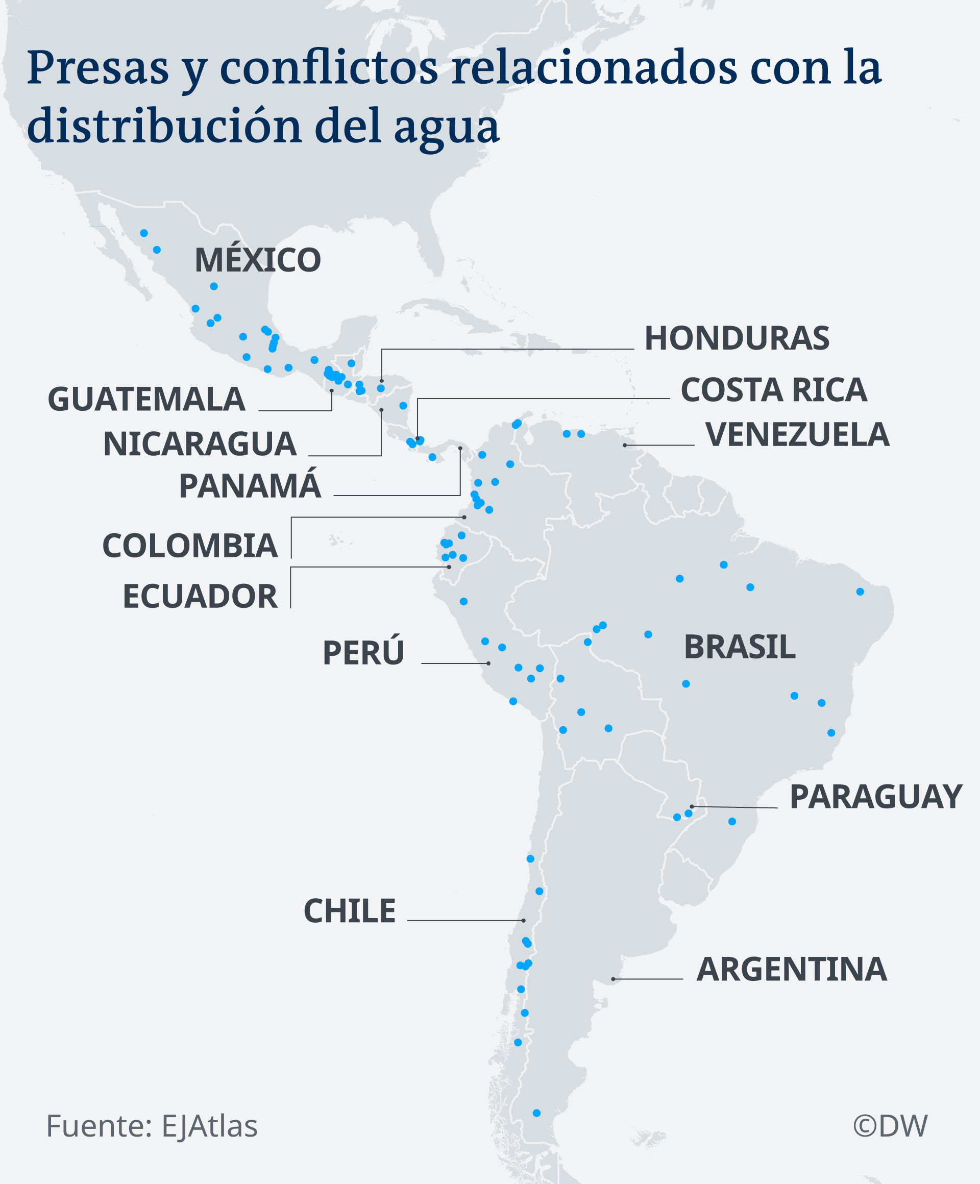 Infografik Karte Wasserversorgungs Konfliktgebiete in Lateinamerika ES